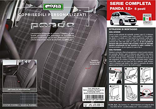 CORA 000129149 Serie Completa coprisedili Personalizzati Fiat Panda dal 2012 5 posti, Scozzese Grigio